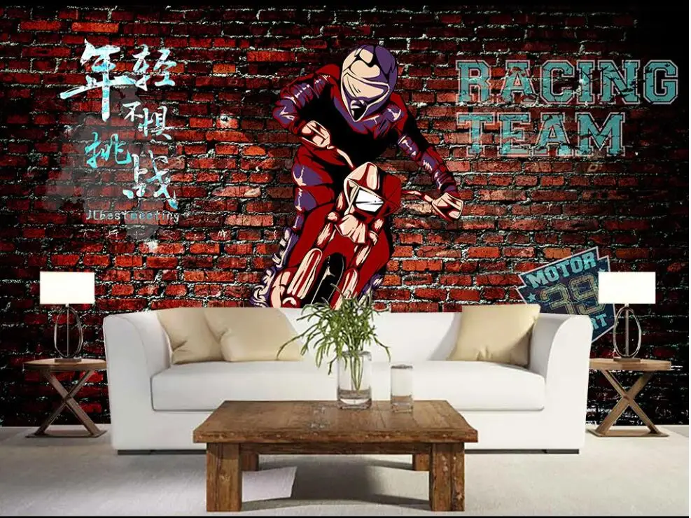 

Фотообои по индивидуальному заказу, 3D-обои с граффити, мотоцикл, ретро, кирпичная стена, домашний декор, обои для гостиной, обои для стен 3 d