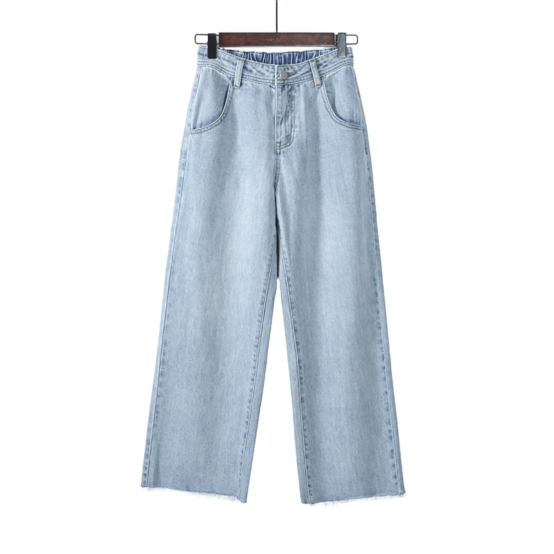 Женские джинсы на пуговицах свободные с широкими штанинами однотонные лето и