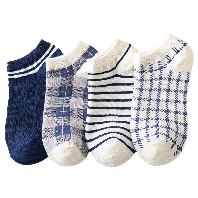 

Women's Short Socks for Men Set Couple Cotton Fashion Funny Harajuku Happy Slippers Ankle Socks with Print Striped Lattice Gift