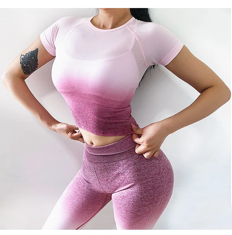 

Yoga Top Women Sexy High Waist Gym Shirts Breathable Sport Elastic Crop Top Workout Shirts Fitness Seamless Tank Athletic Tops