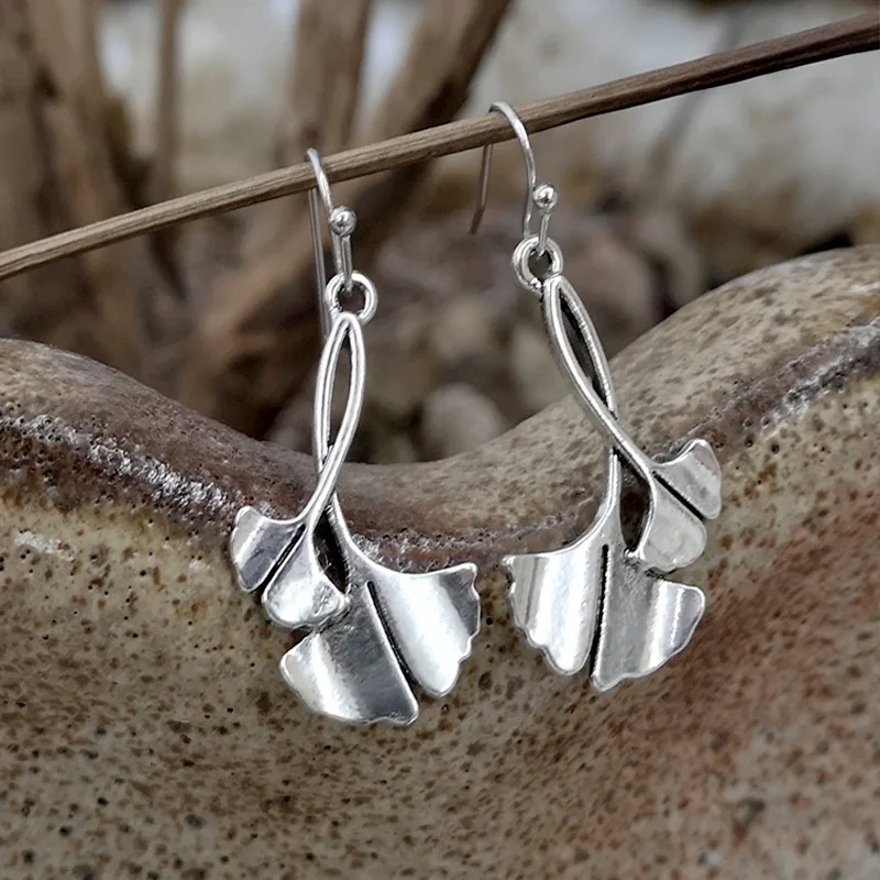 Boho Ginkgo Biloba растительный крючок листок висячие серьги Модные металлические серебряные листья Висячие серьги для женщин ювелирные изделия Z4D342