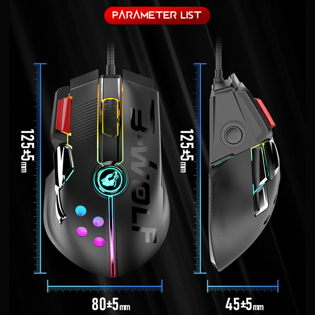 

M2 11 Buttons Wired Gaming Mouse 6 Gears 12000 DPI USB Mouse Adjustable RGB Backlight Macro Definition for PC Gamers Office
