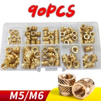 90pcs m5 m6 brass hot melt inset nuts assortment kit thread copper knurled threaded insert embedment nuts set