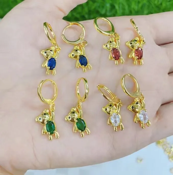 

5 Pairs, Luxury Crystal Zircon Gold-color Earrings Set For Women Bear Earring Cute Animal Earrings Brincos Jewelry Pendientes