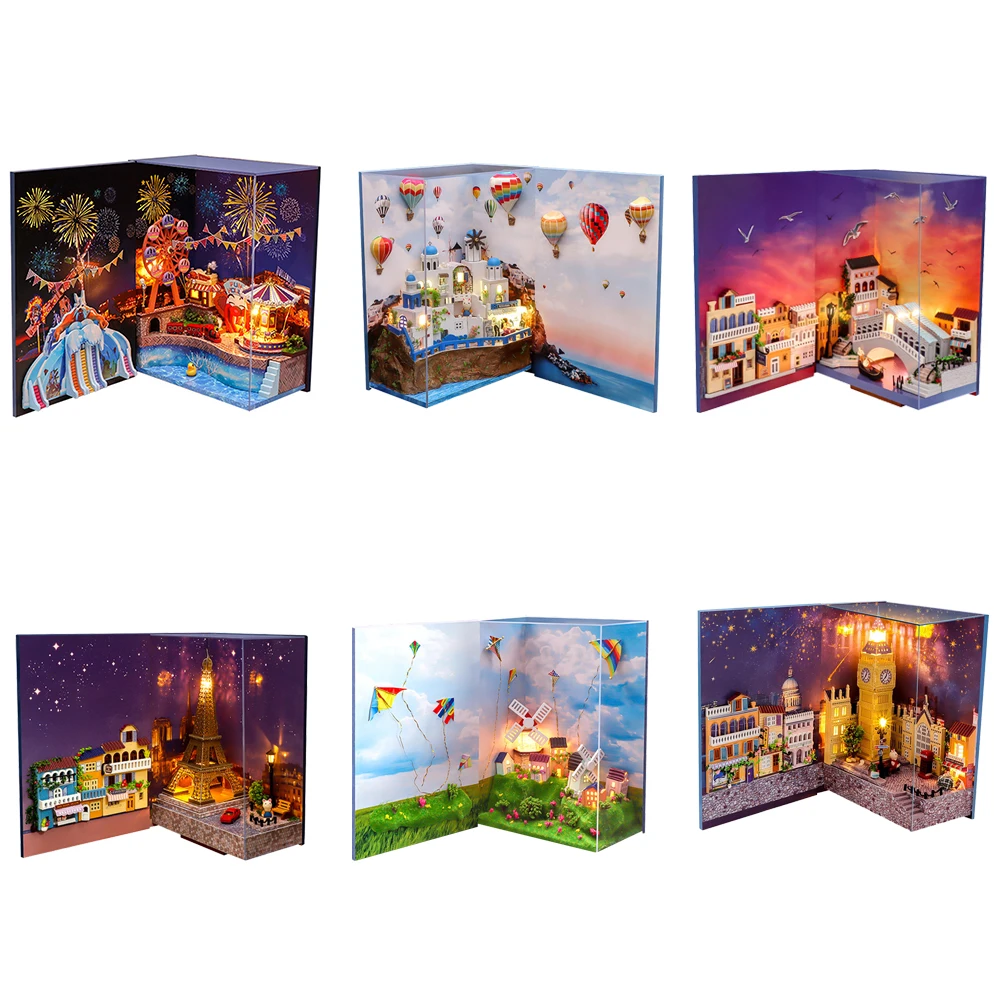 

Сборный деревянный дом «сделай сам», интеллектуальная миниатюрная книжная полка, домашняя стерео мини-модель кабины с мебелью светодиодны...