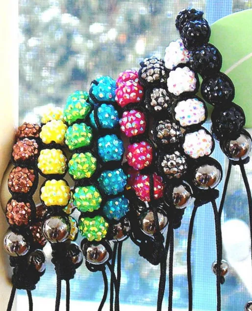 

HOTsale dgf3nt 12pcs mix color 10mm Resin crystal Bracelet Disco Ball Pave Bracelet jewelry wholesale