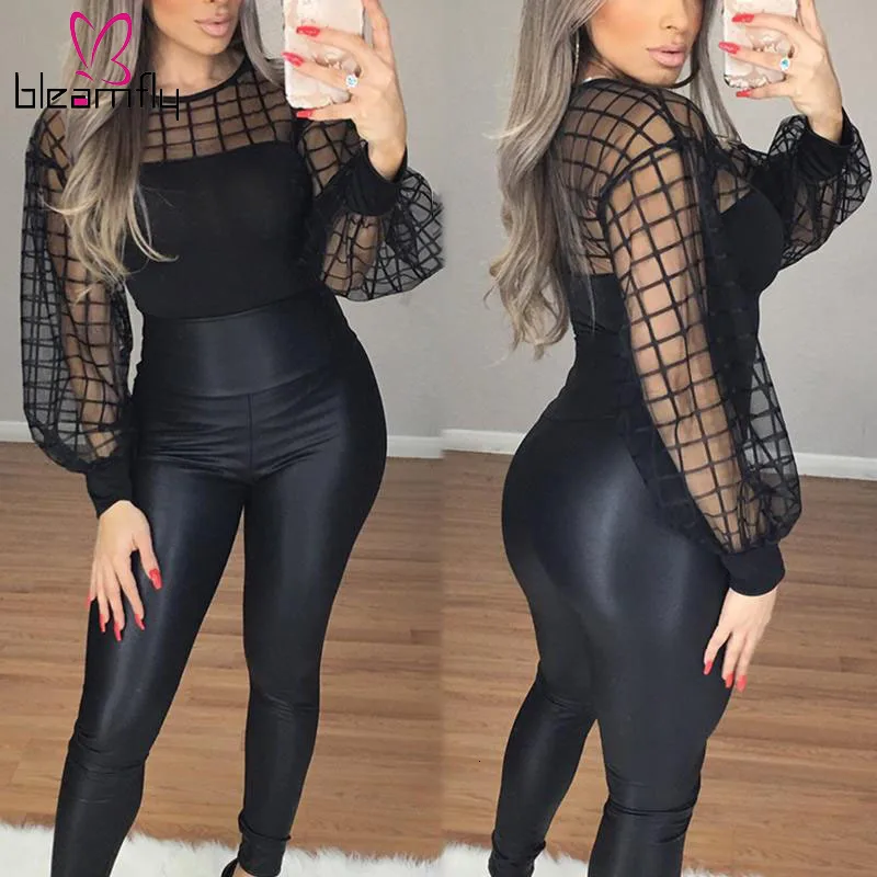 2019 Женская Повседневная блуза из прозрачной сетки рубашка женские топы с длинным