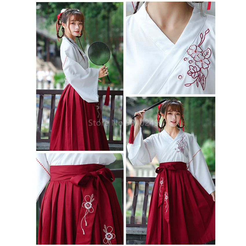 

Japanese Dress Women Kimono Cardigan Girls Skirt Top Set Floral Embroidered Full Sleeve Yukata Haori Ancient Oriental 2Pcs Suit