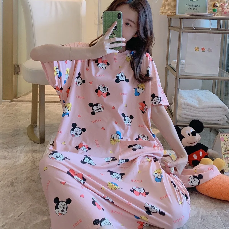 Женская хлопковая ночнушка Disney летняя Пижама платье милая свободная одежда