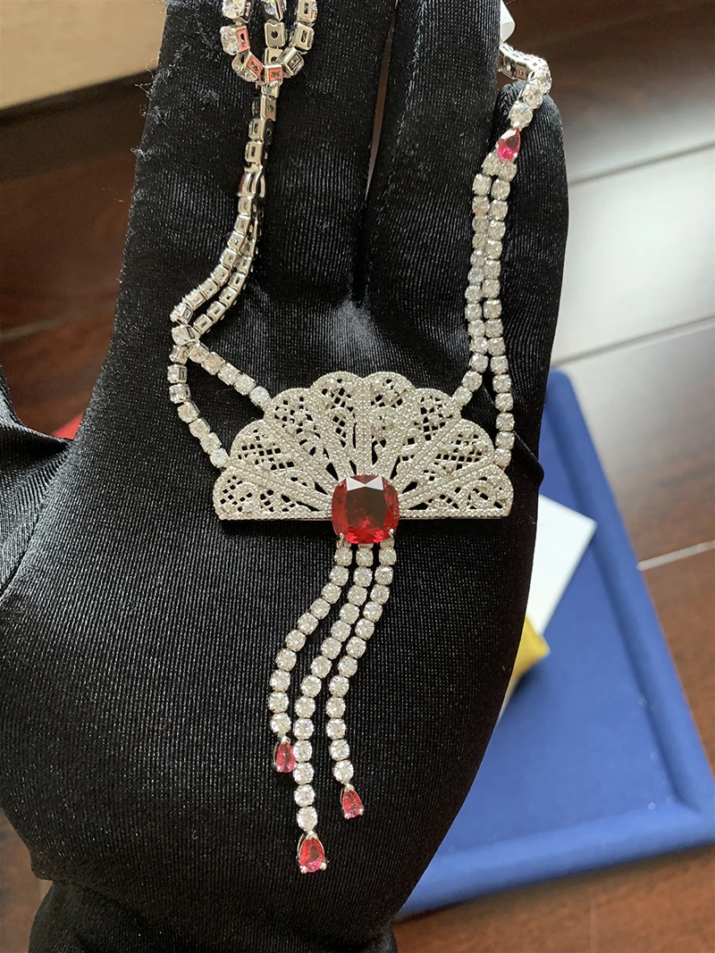 

vintage full zircon fan-shaped necklace 210324-51