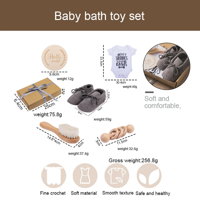 Baby Towel Newborn Bath Toy Set Gifts Box Double Sided Cotton Blanket Wooden Rattle Bracelet Crochet Toys Baby Bath Gift Product 3