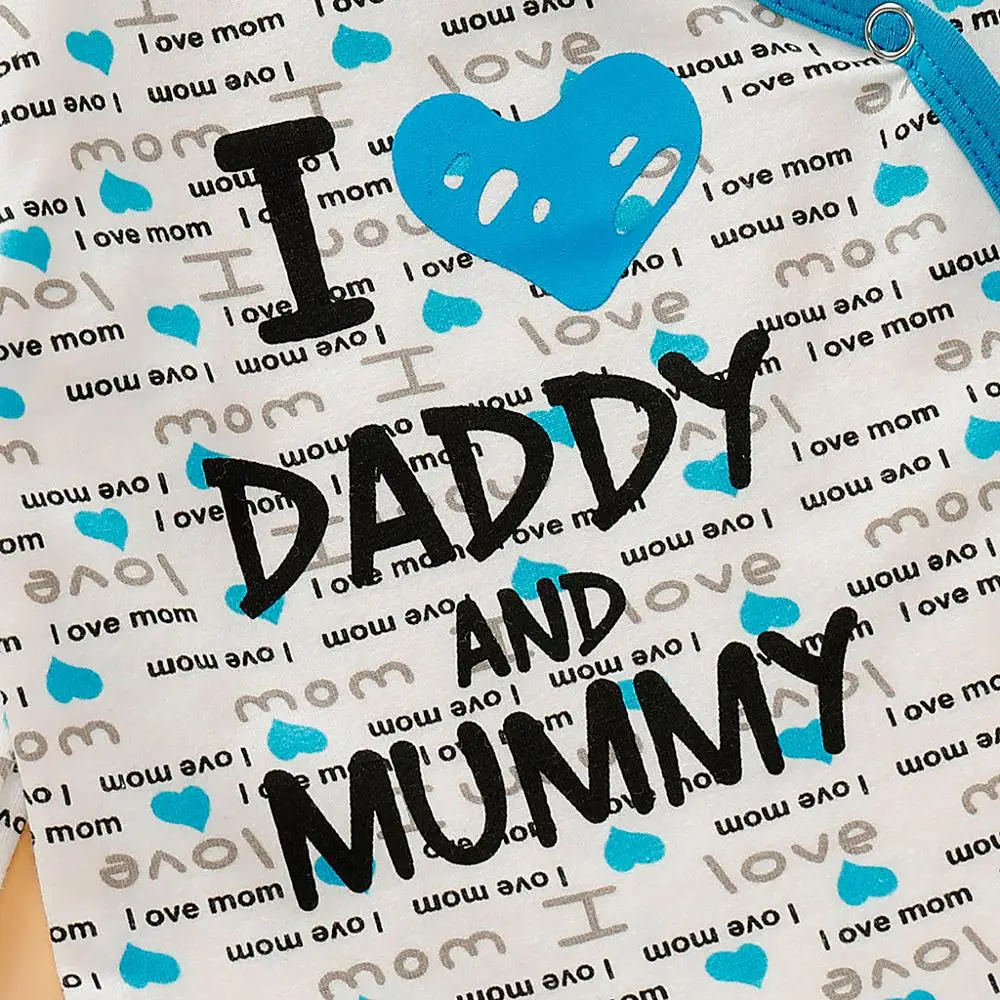 Одежда для маленьких мальчиков и девочек комбинезон с надписью Love Dad & Mom