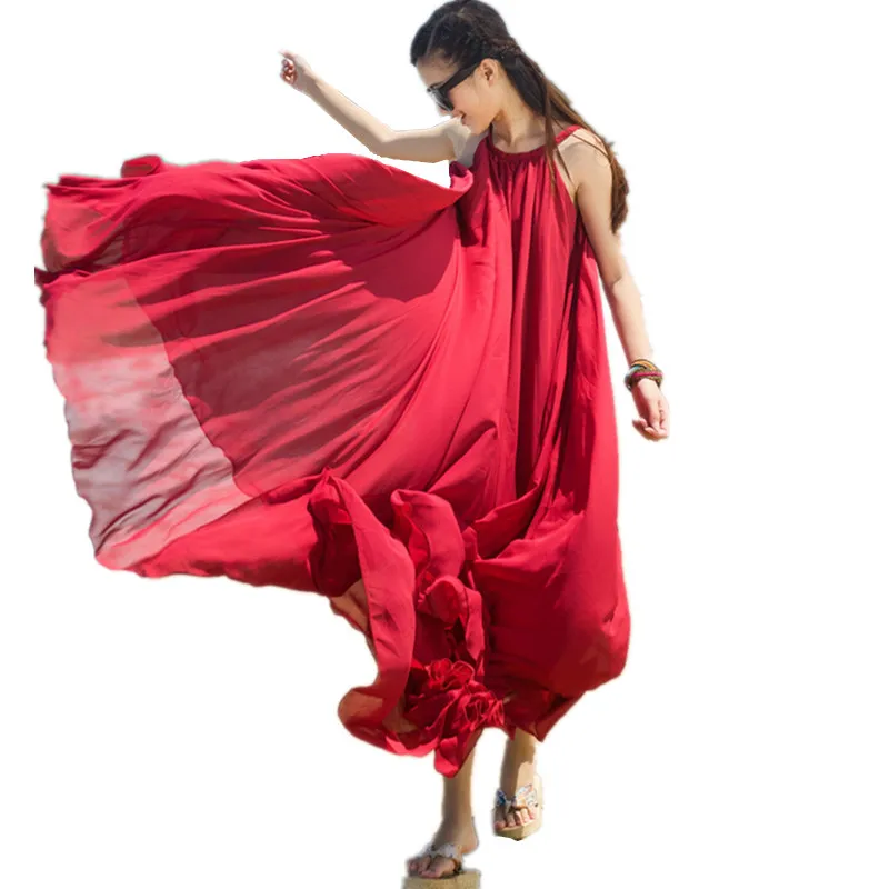 Богемное Макси женское летнее пляжное платье шифоновое Ete 2020 оранжевое тонкое