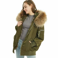 women natural raccoon fur big collar raccoon lining jacket parkas embroidery coat outerwear winter warm soft female overcoat