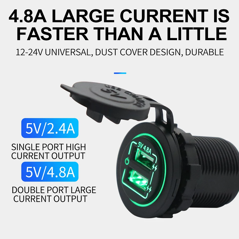 

Universal Dual USB Car-charger Adapter Touch Switch USB Car Motorcycle Boat Charger Socket Power Outlet Adapter 4.8A