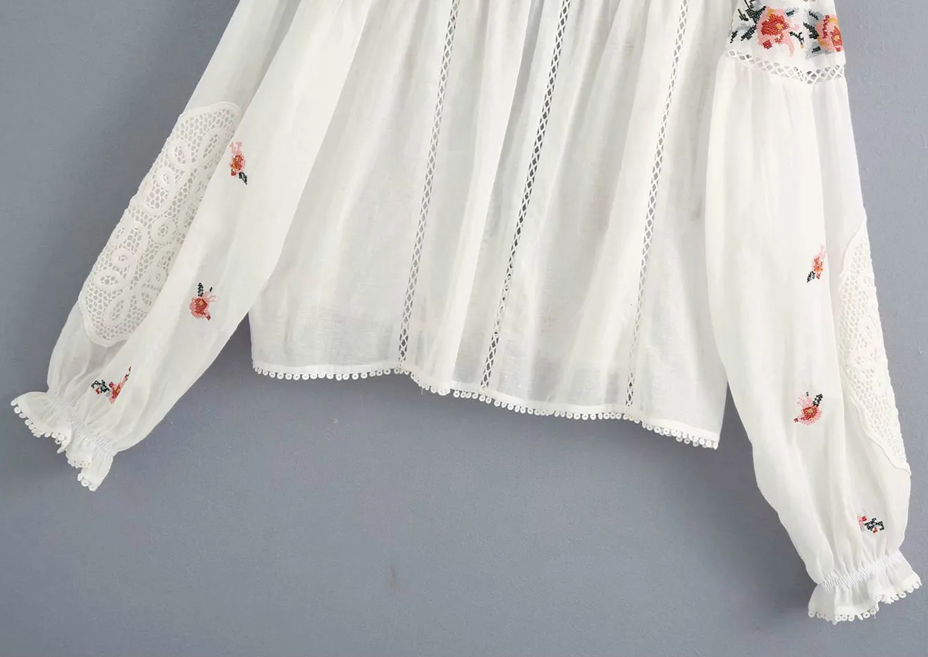 

TEELYNN lantern long sleeve floral embroidery blouses shirt women vintage 2020 white cotton autumn blouse boho tunic tops blusas