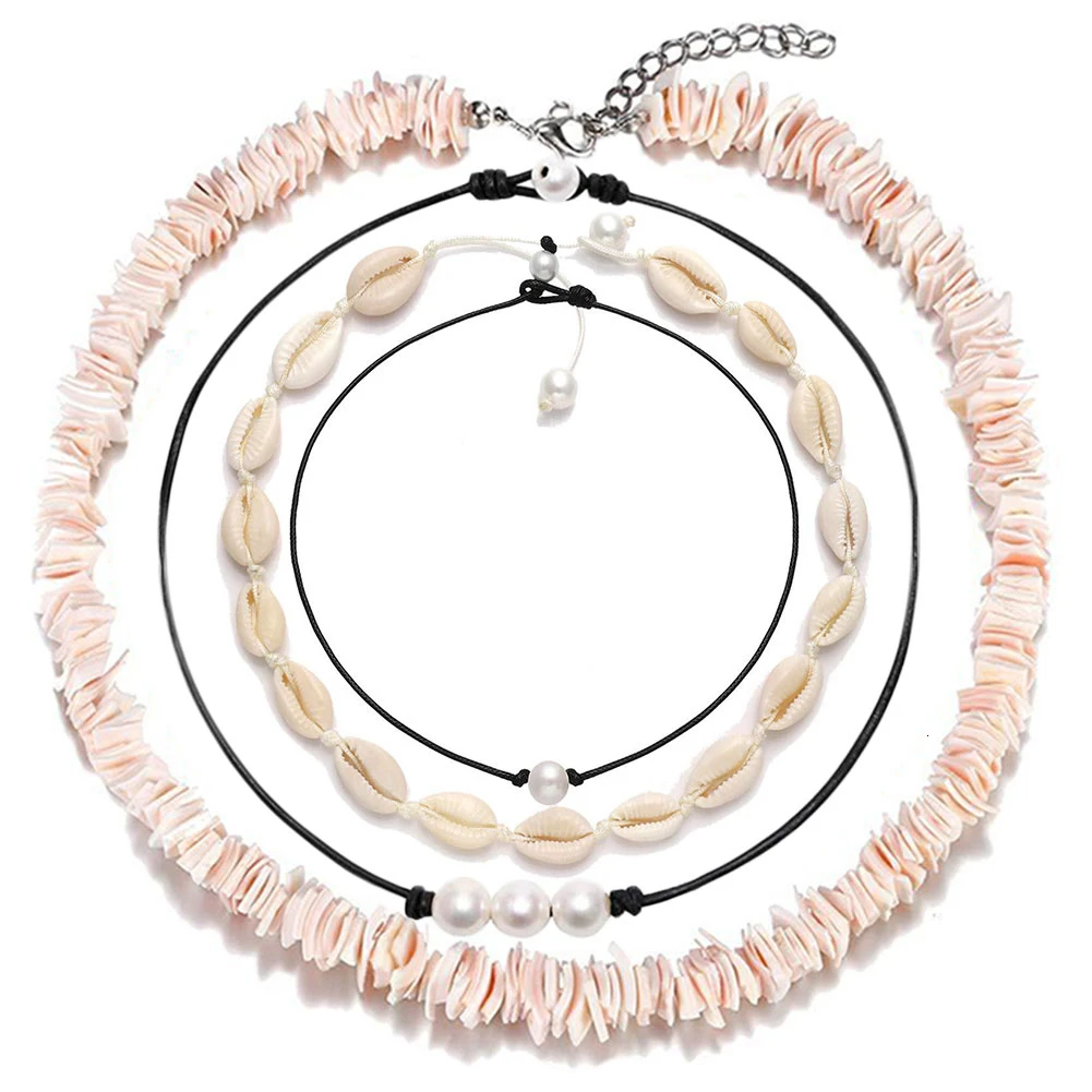 Оболочки Цепочки и ожерелья для Для женщин Boho колье набор Гавайская чипы