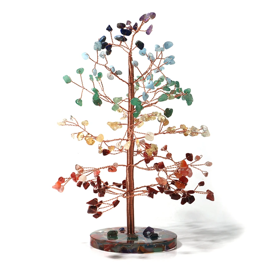 7 чакра камни лечебные Кристальные декорации деревьев медная обернутая деревом