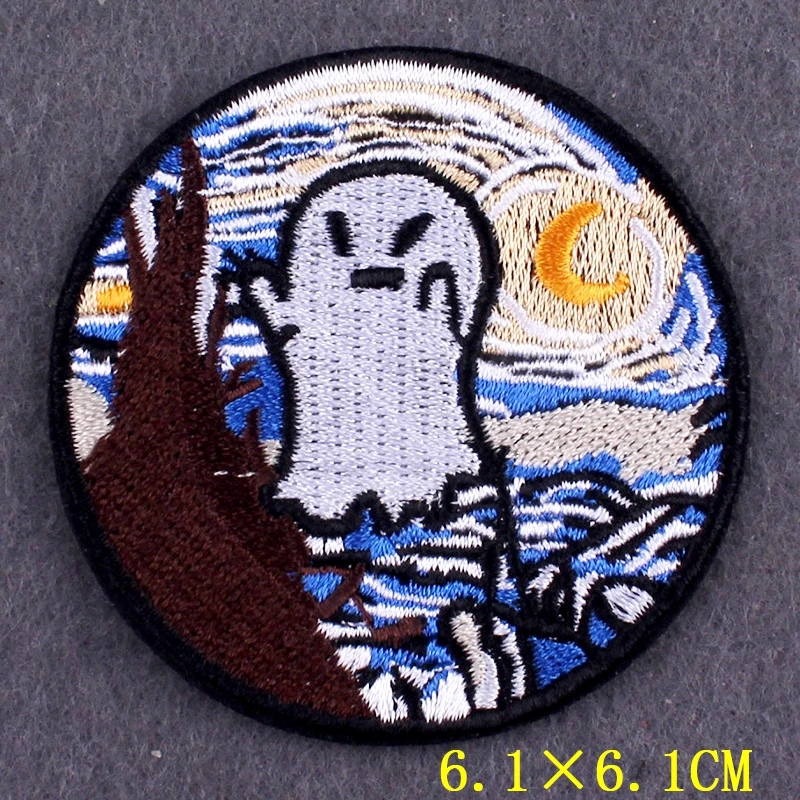 

Mountain Embroidered Patches On Clothes DIY Funny Jesus Iron On Patch Van Gogh Thermo Adhesive Patches for Clothing Stickers