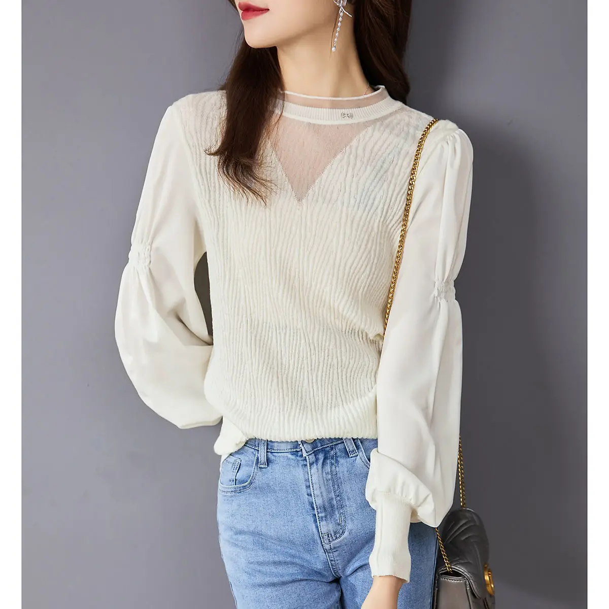 

2021 spring new commuter versatile thin and foreign style, comfortable and breathable stitched T-shirt