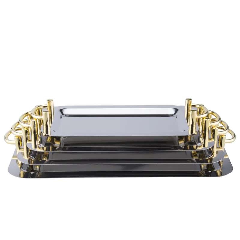 Нержавеющая стальная зеркальная пластина с ушками тарелка для фруктов и конфет