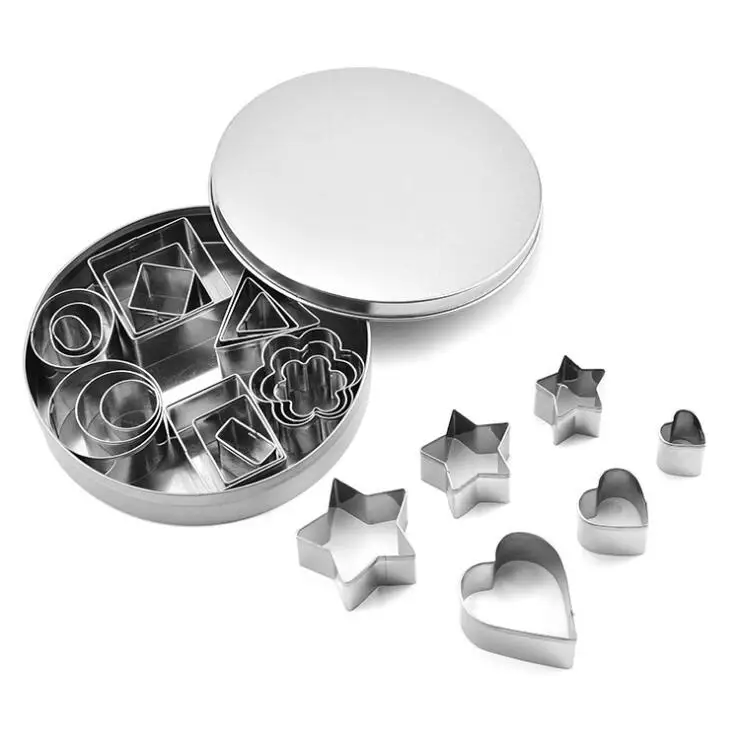 

24pcs/set Baking Moulds Stainless Steel Cookie Cutters Plunger Biscuit DIY Mold Star Heart Cutter Baking Mould Stencils Pastry