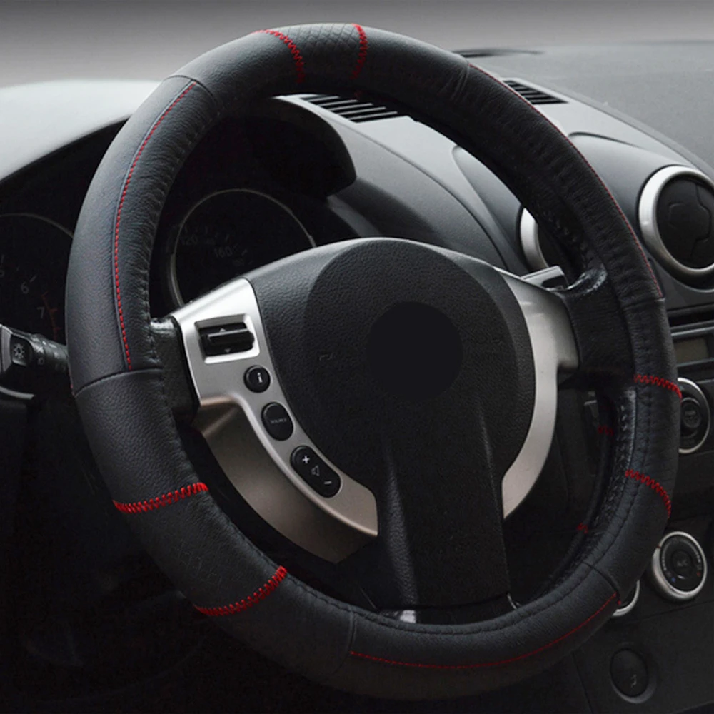 

Genuine Leather Steering Wheel Cover Three Size S M L Universal Fit Steering Wheel Wrap Black Car Interior Accessories