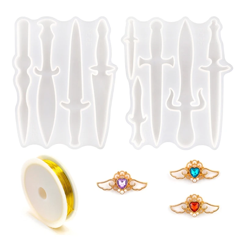 

L5YA Epoxy Resin Sword Mold with Golden Craft Wire Cast Silicone Mold for Diy Craft