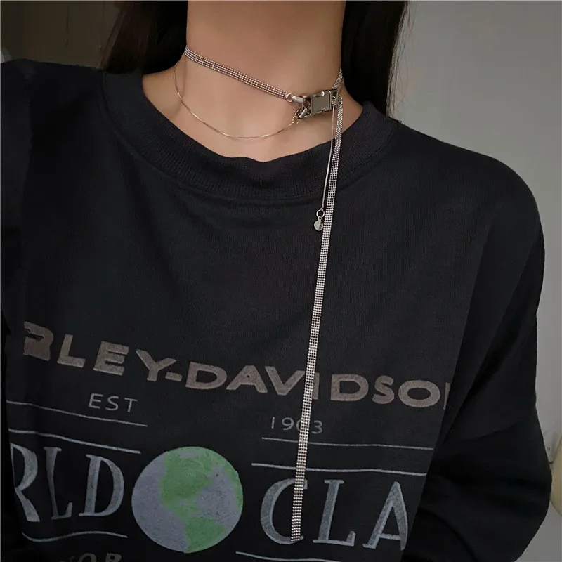 

2021 Trendy Metal button Necklace Silver Color Link Necklace Chain Choker Necklace for Women Accessories Fashion Jewellery