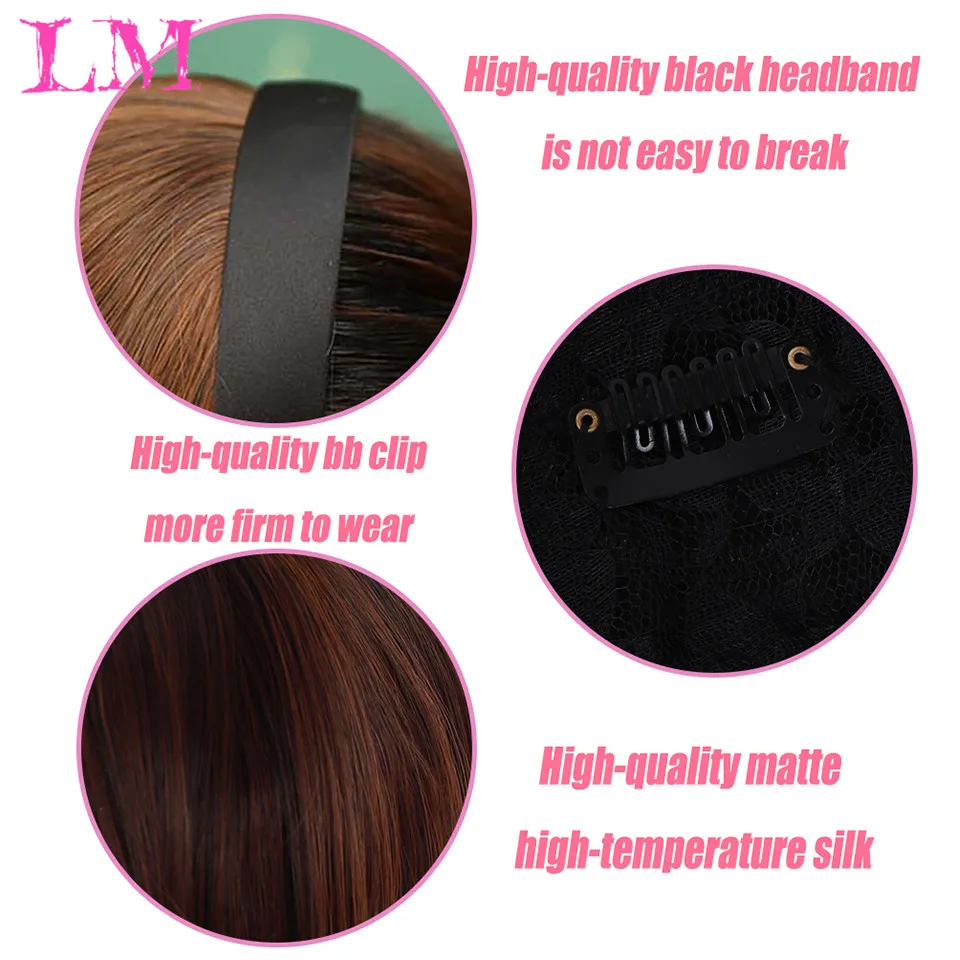 

LiangMo Synthetic Heat Resistant Hair Neat Fringe With Braids Headband Blunt Bangs Hair Extensions for Women Hairpieces