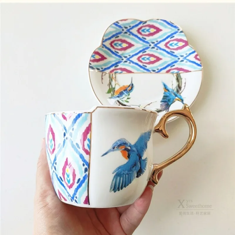 

European Phnom Penh Flower and Bird Cup Asymmetric Palace Style Creative Mug Coffee Cup Afternoon Tea Cup Saucer Gift Box CL1024