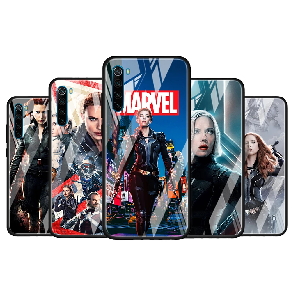 

Black Widow Marvel cool for Xiaomi Redmi K40 K30 K20 Pro Plus 9C 9A 9 8A 7 Luxury Shell Tempered Glass Phone Case Cover