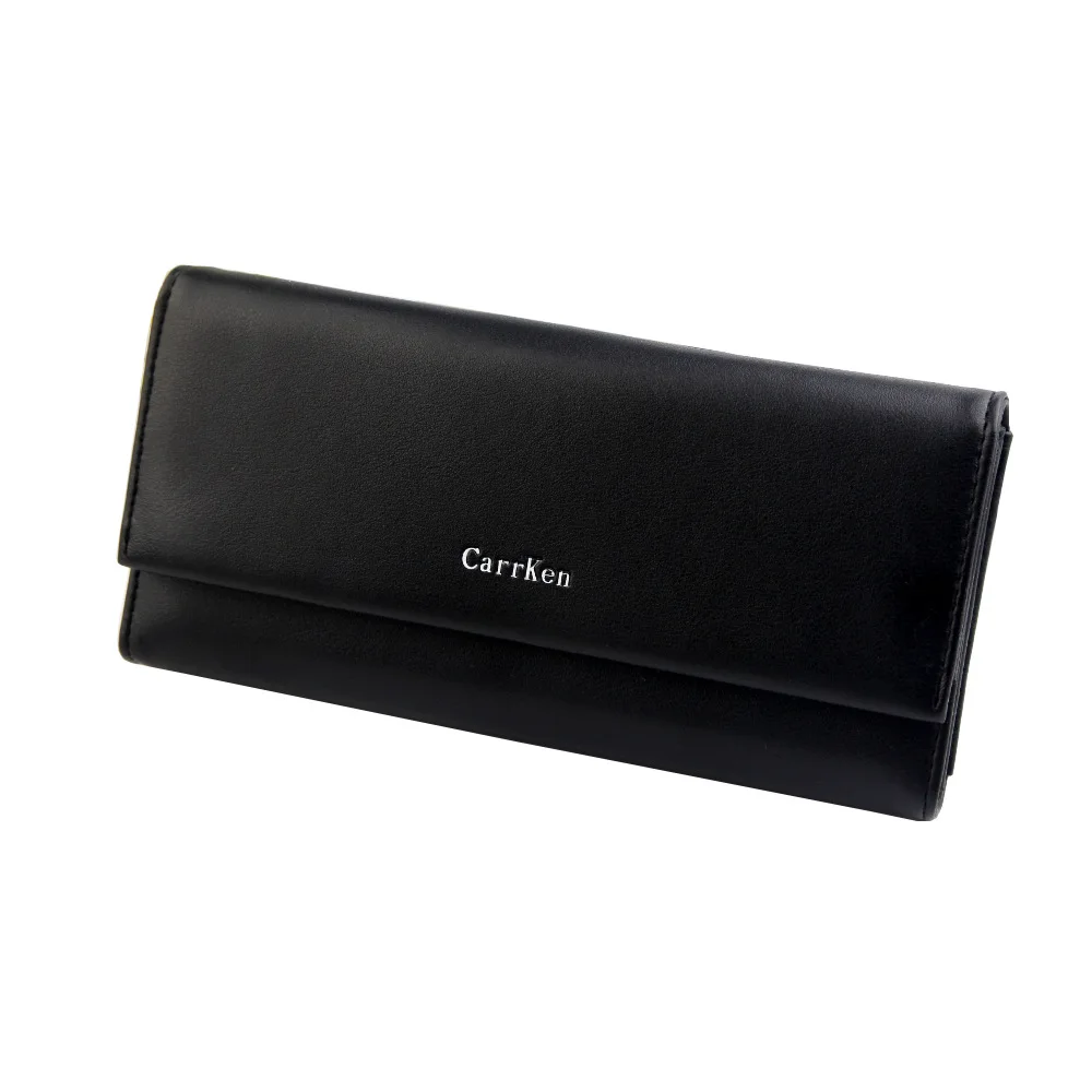 

Women's long wallet Solid color PU leather large-capacity multi-card buckle cover type three-fold women's mobile phone clutch