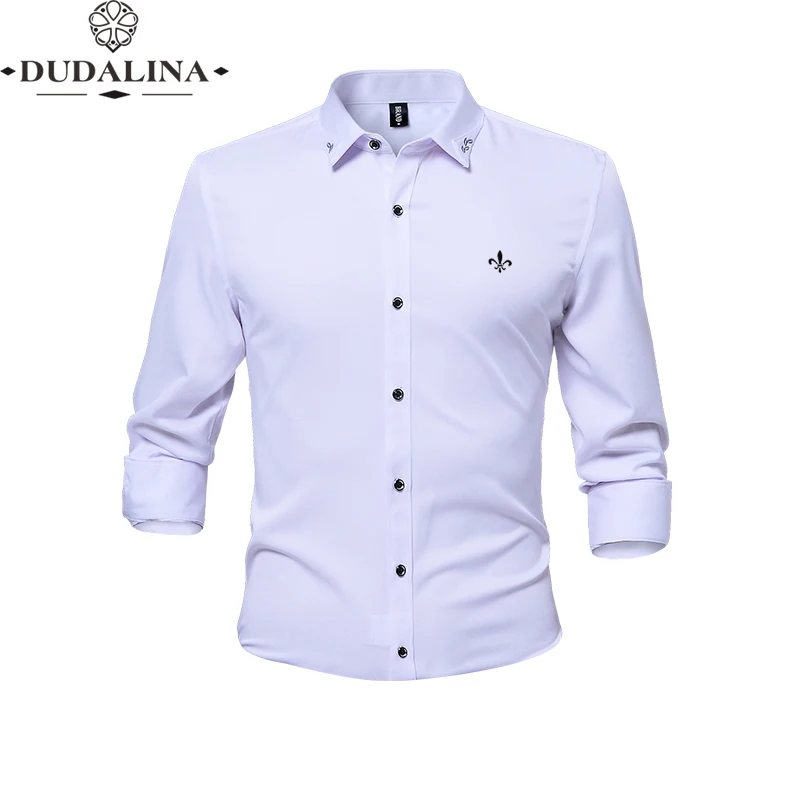 Против морщин и нежелезной моды Blusa Camisa Social Masculina Dudalina с длинным рукавом Slim Fit рубашка мужская Цветочная одежда белая мужская