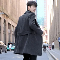 korean fashion woolen coat mens autumn winter streetwear slim thickened windbreaker jacket mid long parkas overcoat clothes