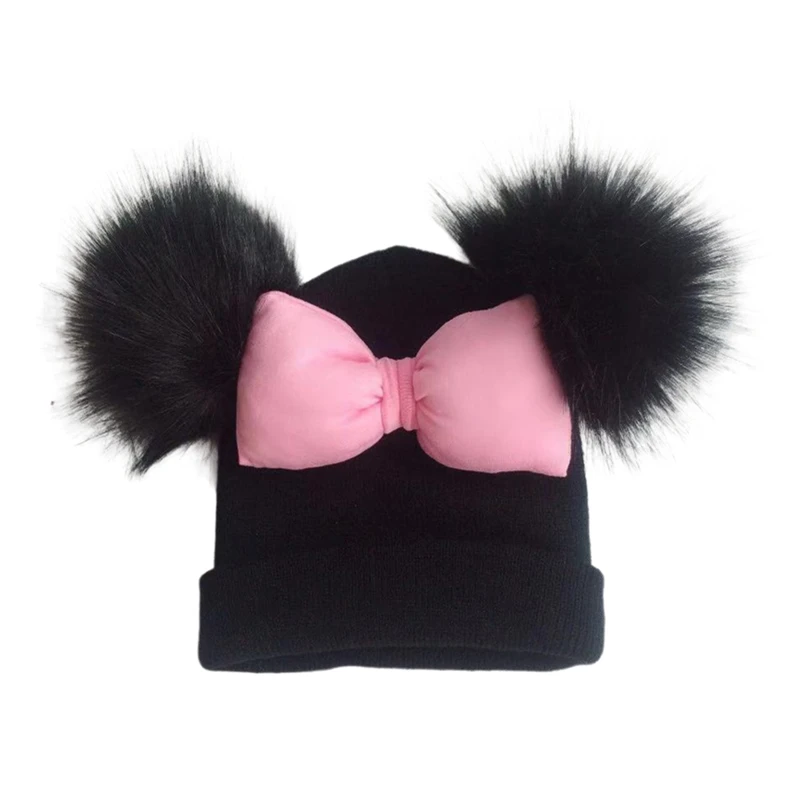 Шапка для младенцев хлопковая разноцветная с большой бабочкой и ушками девочек |