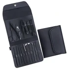 Набор профессиональных кусачек для ногтей, комплект из 16 предметов, острый триммер из нержавеющей стали черного цвета для педикюра и маникюра с сумкой из полиуретана для мужчин и женщин