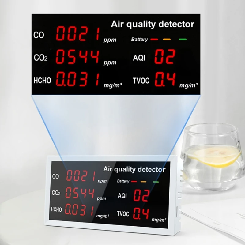 

5-in-1 Indoor Air Quality Sensor HCHO/TVOC/AQI/CO / CO2 Meter Multifunctional Air Gas Detector Real Time Data Recording