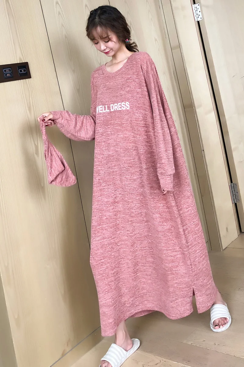 Ночная рубашка с длинным рукавом Женская Длинная свободная ночная большого