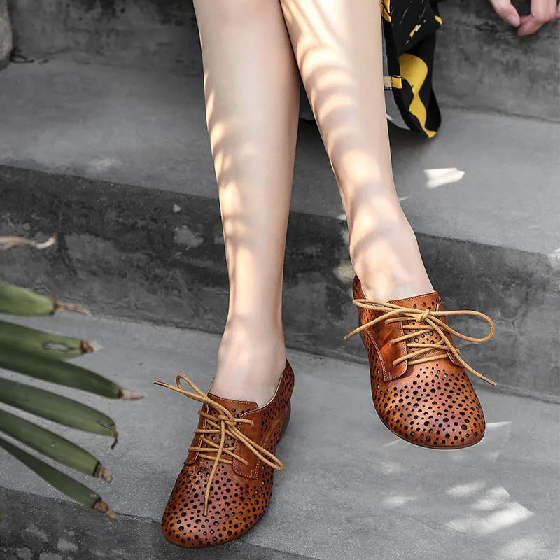 

VALLU 2020 summer mid-heel leather fashion women's shoes, fashionable new leather holes, breathable and comfortable women's shoe