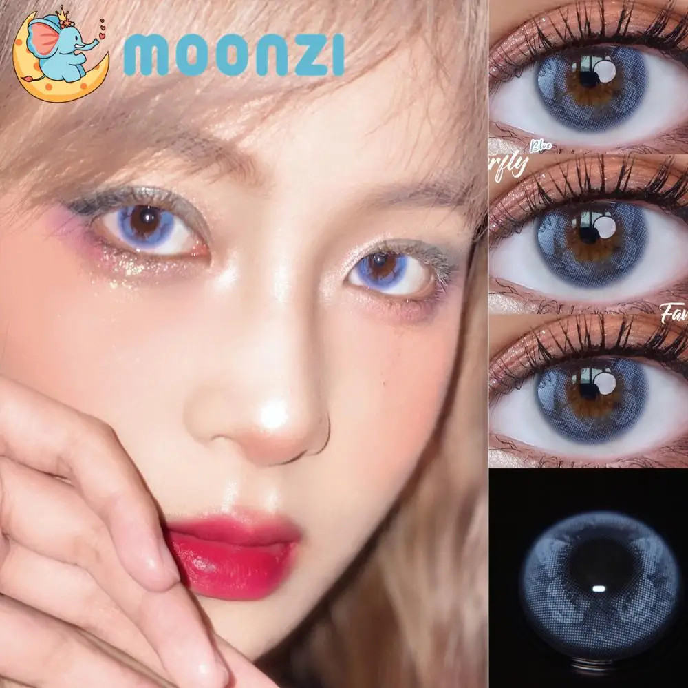 MOONZI butterfly blue contact lens small beautiful Pupil Colored Contact Lenses for Eyes yearly natural dark Myopia prescription | Красота и