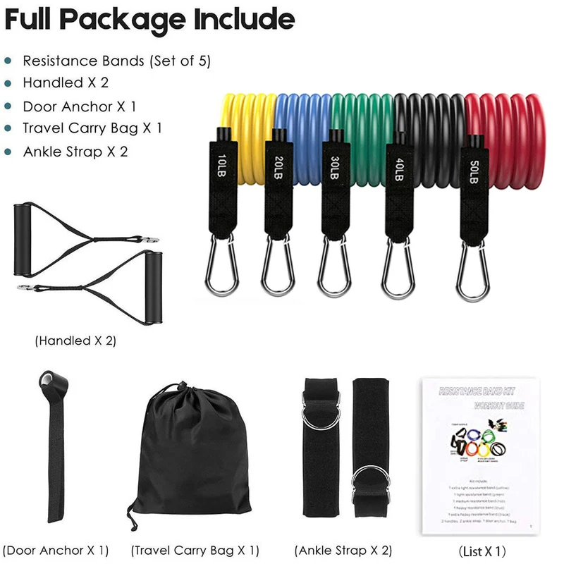 

17Pcs Crossfit Yoga Exercise Fitness Elastic Training Band and 6-color Elastic Band Rubber Expansion Butler Home