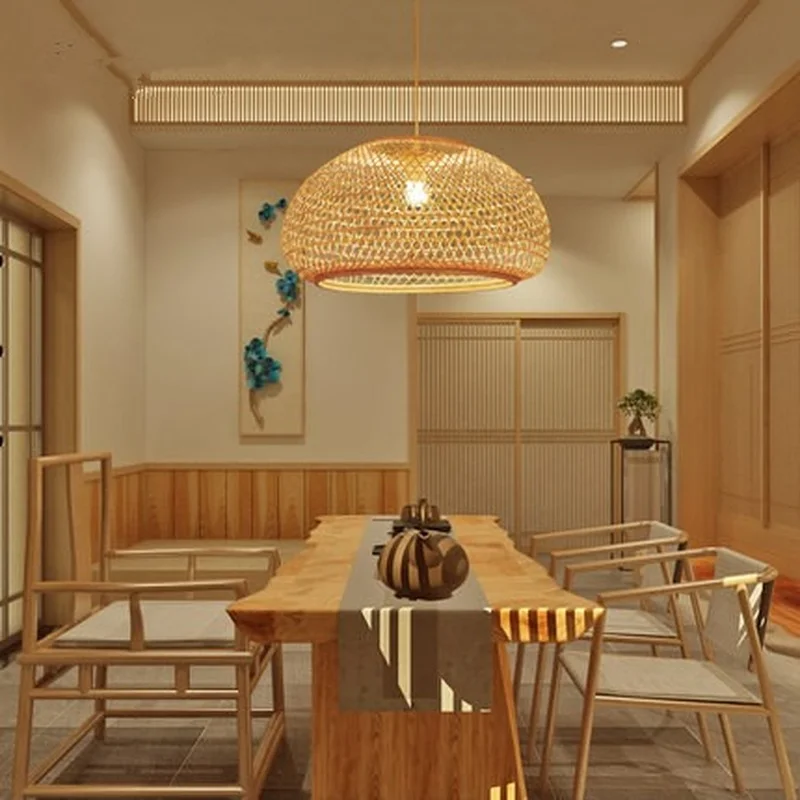 Круглый бамбуковый Плетеный подвесной светильник из ротанга скандинавский