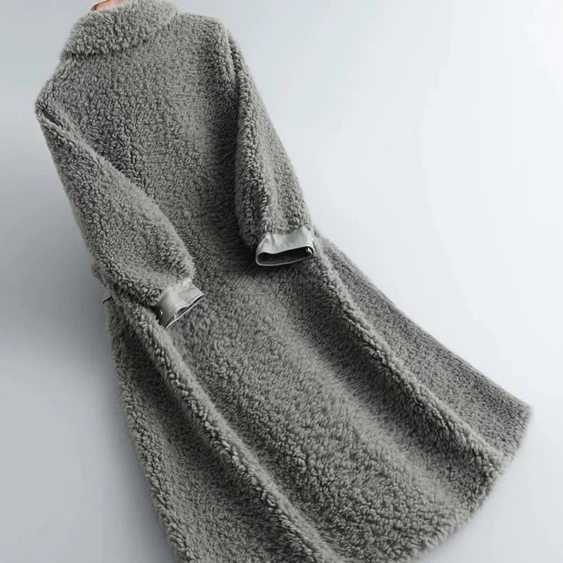 2023 Genuine Wool Soft Winter Button Turndown Collar Double Breasted Jackets Real Shearing Sheep Fur Coats Winter Coat X76