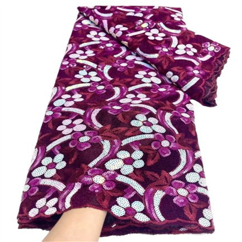 

Multicolor Milk Silk Tulle High Quality French Lace Fabric Sew Sequins Fuchsia 2022 African Lace Fabric For Wedding Party Dress
