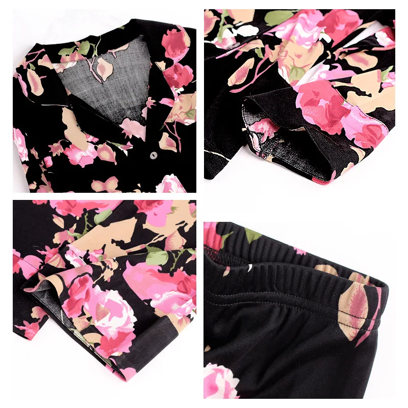 Women Pajamas Set Silk Knit Floral Print Long Sleeve Top and Bottom Set Size M L XL XXL