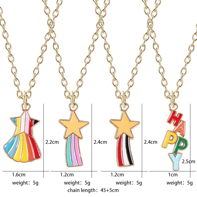 

Simple cute fashion girl necklace star rainbow alphabet shape color pendant alloy men and women jewelry gift Direct sales