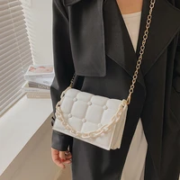 white trending big chain soft pu leather shoulder bags for women 2021 new simple small luxury designer handbag solid plaid small