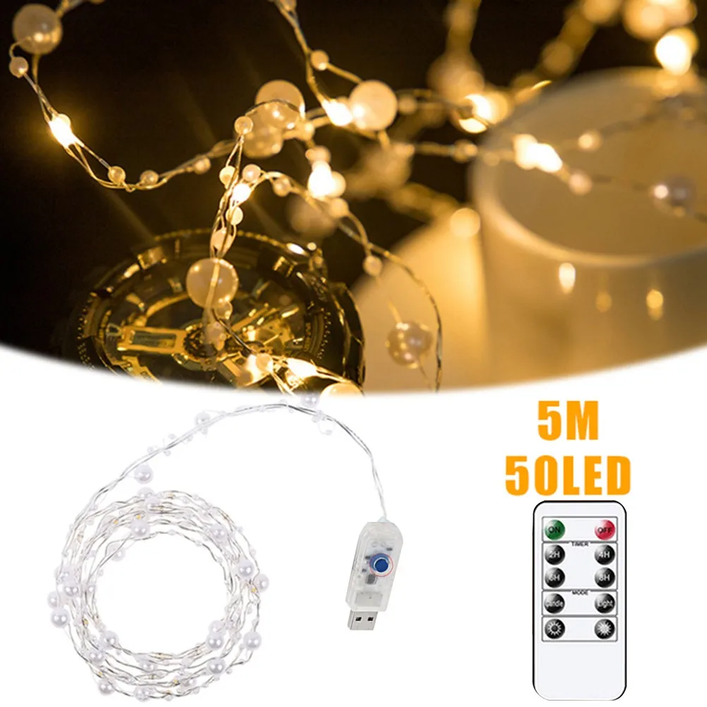 

5M 50 LED Pearl Fairy String Lights Fairy Holiday Christmas For Christmas Lawn Garden Wedding Party And Holiday Home Decor