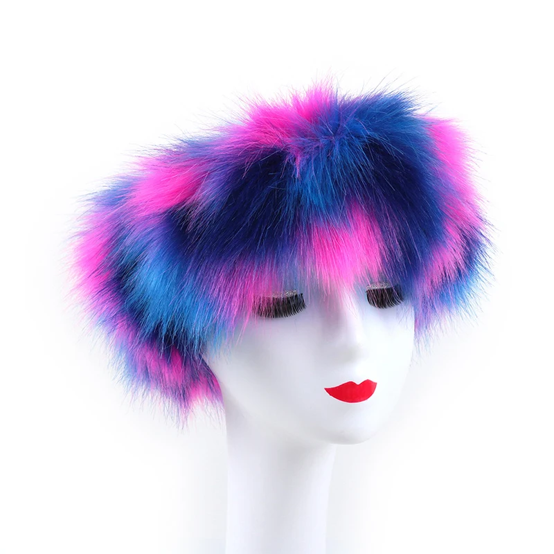 Повязка на голову женская зимняя разноцветная плотная пушистый ободок для волос